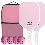 Pink Fiberglass Pickleball Paddle Set - 2 Minimalist Paddles, 4 Balls, and Carry Bag for Outdoor Pla