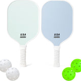 Red Fiberglass Pickleball Paddle Set - 2 Minimalist Paddles, 4 Balls, and Carry Bag for Outdoor Play - Side View