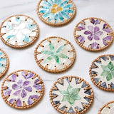 4 Pcs Beige Background With Green flower Handcrafted Rattan Coaster with Natural Shell Inlay - Decorative & Heat Insulating Drink Mat - Rear View