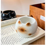 White And Brown Adorable Ceramic Cat Mug - Cute Creative Coffee Cup with Tail Handle (210ml) - Top-Down View