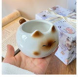 White And Brown Adorable Ceramic Cat Mug - Cute Creative Coffee Cup with Tail Handle (210ml) - 45-Degree Angle