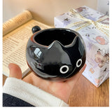 White And Brown Adorable Ceramic Cat Mug - Cute Creative Coffee Cup with Tail Handle (210ml) - Rear View
