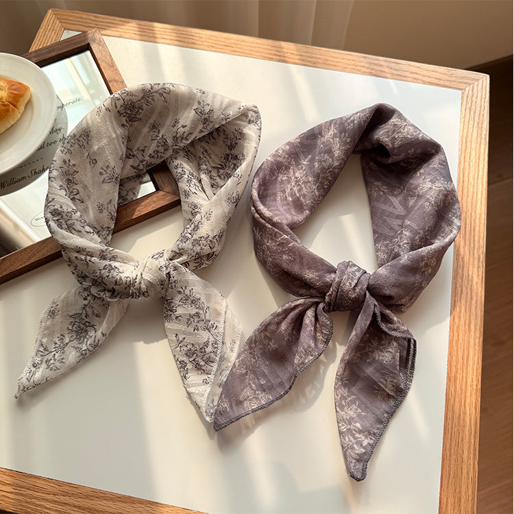 Style 11 Dark Grey Versatile Patterned Square Scarf | 65x65cm Lightweight Polyester Neckerchief Headband | Vintage Polka Dot & Floral