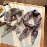 Style 16 Dark Blue Versatile Patterned Square Scarf | 65x65cm Lightweight Polyester Neckerchief Headband | Vintage Polka Dot & Floral - Close-Up Angle