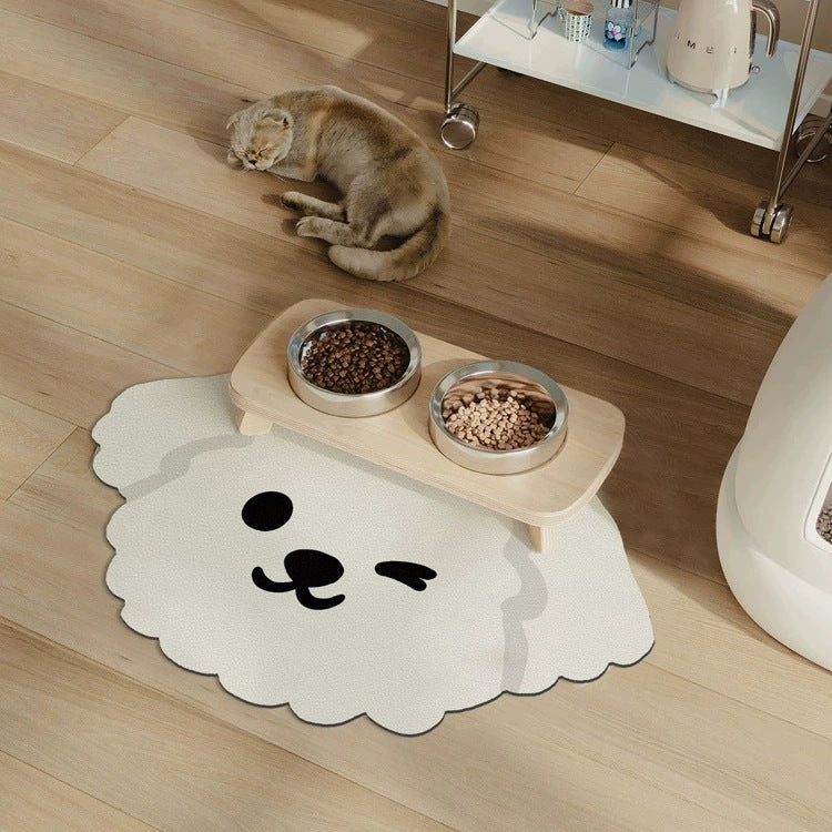 2 Pcs Style 4 Khaki Puppy pattern Cartoon Pet Feeding Mat for Cats & Dogs - Absorbent Diatom Mud Splash-Proof Mat, Easy to Clean