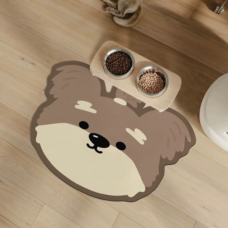 2 Pcs Style 4 Khaki Puppy pattern Cartoon Pet Feeding Mat for Cats & Dogs - Absorbent Diatom Mud Splash-Proof Mat, Easy to Clean