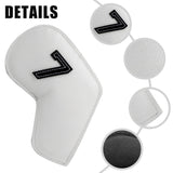 Beige Golf Iron Head Covers Set of 10 - Waterproof PU Leather Club Protectors with Embroidered Numbers (3-9, P, A, S) - Rear View