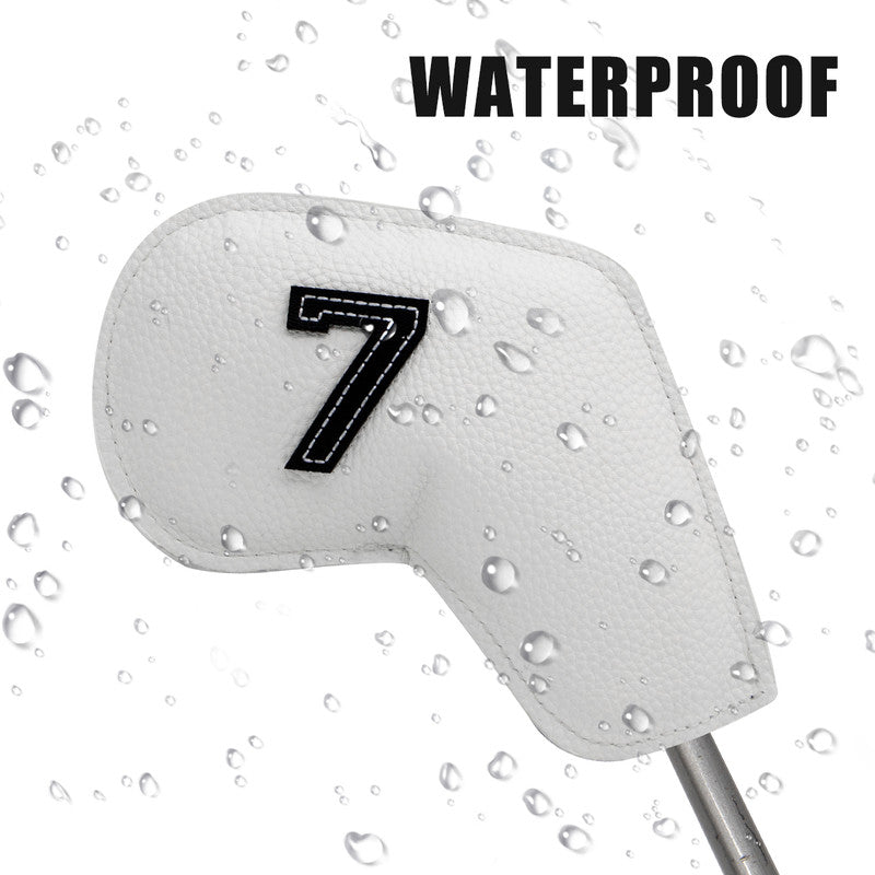 Beige Golf Iron Head Covers Set of 10 - Waterproof PU Leather Club Protectors with Embroidered Numbers (3-9, P, A, S)