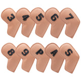 Khaki Golf Iron Head Covers Set of 10 - Waterproof PU Leather Club Protectors with Embroidered Numbers (3-9, P, A, S)