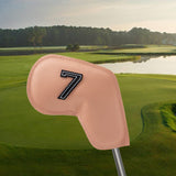 Khaki Golf Iron Head Covers Set of 10 - Waterproof PU Leather Club Protectors with Embroidered Numbers (3-9, P, A, S) - Front View