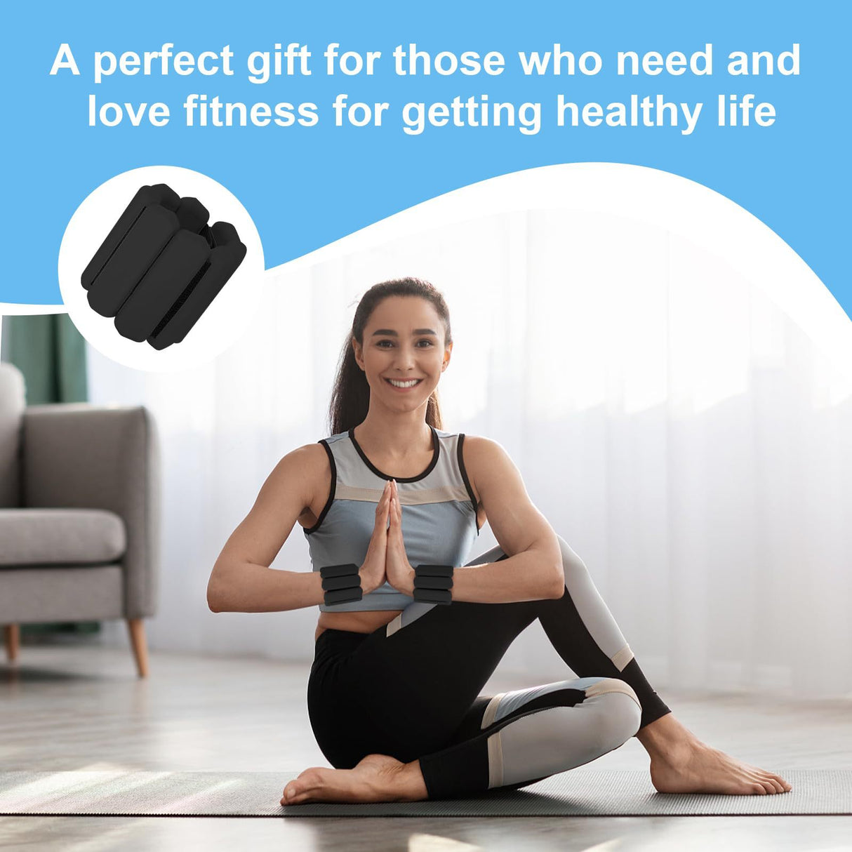 Black Adjustable Silicone Wrist & Ankle Weights - 2lb Pair (900g) | Comfortable Fitness Resistance Bands for Workout, Running, Training