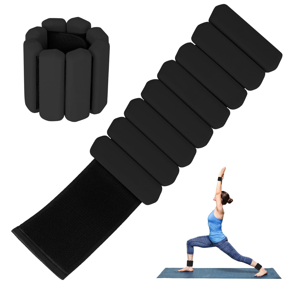 White Adjustable Silicone Wrist & Ankle Weights - 2lb Pair (900g) | Comfortable Fitness Resistance Bands for Workout, Running, Training