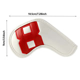 Colorful Words On White Background PU Leather Golf Iron Headcovers Set (10pcs) - Numbered Protective Club Covers (4-9, P, A, S, L) Universal Fit - Side View