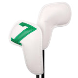 White Words On Black Background PU Leather Golf Iron Headcovers Set (10pcs) - Numbered Protective Club Covers (4-9, P, A, S, L) Universal Fit - Top-Down View