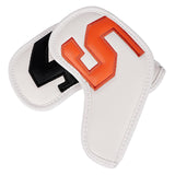 White Words On Black Background PU Leather Golf Iron Headcovers Set (10pcs) - Numbered Protective Club Covers (4-9, P, A, S, L) Universal Fit - 45-Degree Angle