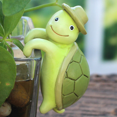 2 Pcs Green Cute Resin Turtle Pot Hanger - Garden Planter Pal Figurine Decoration