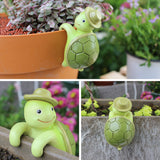 2 Pcs Green Cute Resin Turtle Pot Hanger - Garden Planter Pal Figurine Decoration - Rear View