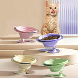Purple Foldable Elevated Pet Bowl Set - Tilted Ergonomic Cat Feeder with Aluminum Stand & Silicone Bowl - Front View
