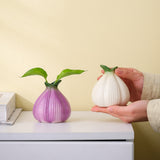 2 Pcs White Creative Onion-Shaped Ceramic Vase for Hydroponic Plants - Cute INS Style Floral Decor for Living Room or Office - Front View
