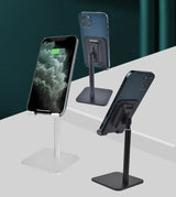 Silver Adjustable Aluminum Alloy Phone and Tablet Stand - Telescopic Desktop Holder for Live Streaming and Hands-Free Use - Close-Up Angle