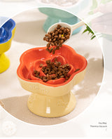 Blue and Pink Ceramic Slow Feeder Pet Bowl for Cats and Small Dogs - Anti-Choke Elevated Design with 15-Degree Tilted Rim - Top-Down View