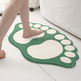 2 Pcs Green And White Foot-Shaped Plush Bath Mat - Non-Slip Absorbent Bathroom Rug for Bedroom and Doorway (50x80cm) - Front View