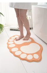 2 Pcs Green And White Foot-Shaped Plush Bath Mat - Non-Slip Absorbent Bathroom Rug for Bedroom and Doorway (50x80cm) - Top-Down View