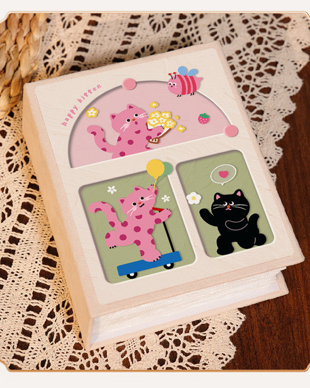 Cover 2 Colorful Cartoon cat pattern 6-Inch 100-Photo Cartoon Cat Album - Large Capacity Family Photo Storage Book with Suede and Crystal Cover