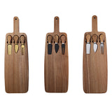 Brown And Silver Premium Acacia Wood Cheese Board Set | Charcuterie Platter with 3 Stainless Steel Knives - Side View