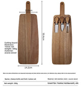 Brown And Silver Premium Acacia Wood Cheese Board Set | Charcuterie Platter with 3 Stainless Steel Knives - 45-Degree Angle