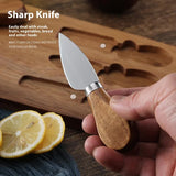 Brown And Silver Premium Acacia Wood Cheese Board Set | Charcuterie Platter with 3 Stainless Steel Knives - Rear View