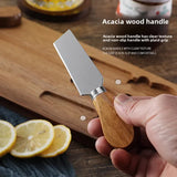 Brown And Silver Premium Acacia Wood Cheese Board Set | Charcuterie Platter with 3 Stainless Steel Knives - Close-Up Angle