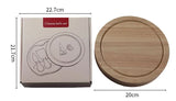 Brown And Silver Compact Round Rubberwood Cheese Board Set | 4 Stainless Steel Knives & Tools - Rear View