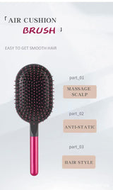 Rose Red Air Cushion Massage Paddle Brush & Wide Tooth Comb Set - Gentle Detangling for All Hair Types - Rear View