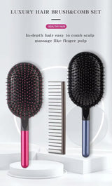 Blue Air Cushion Massage Paddle Brush & Wide Tooth Comb Set - Gentle Detangling for All Hair Types