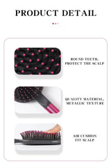 Blue Air Cushion Massage Paddle Brush & Wide Tooth Comb Set - Gentle Detangling for All Hair Types - Close-Up Angle