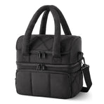 Black Chic Double Deck Insulated Lunch Bag - Leakproof Cooler Tote for Women
