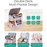 Brown Chic Double Deck Insulated Lunch Bag - Leakproof Cooler Tote for Women - Top-Down View