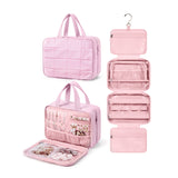 Size M Black Quilted Hanging Toiletry Bag with Jewelry Organizer - Travel Cosmetic Case(28*12*20) - Front View