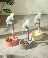 Beige Base Adjustable Height Pet Water Dispenser with Food Bowl Base - Non-Drip Bottle Feeder Station for Dogs & Cats - Front View