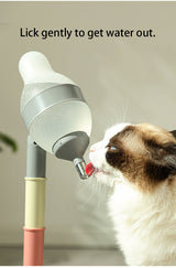 Beige Base Adjustable Height Pet Water Dispenser with Food Bowl Base - Non-Drip Bottle Feeder Station for Dogs & Cats - Side View