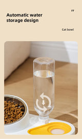 Blue Pet Bowl Set with Automatic Gravity Water Dispenser - Stainless Steel & PP Feeder Station - Rear View