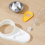 White And Yellow Pet Bowl Set with Automatic Gravity Water Dispenser - Stainless Steel & PP Feeder Station - 45-Degree Angle
