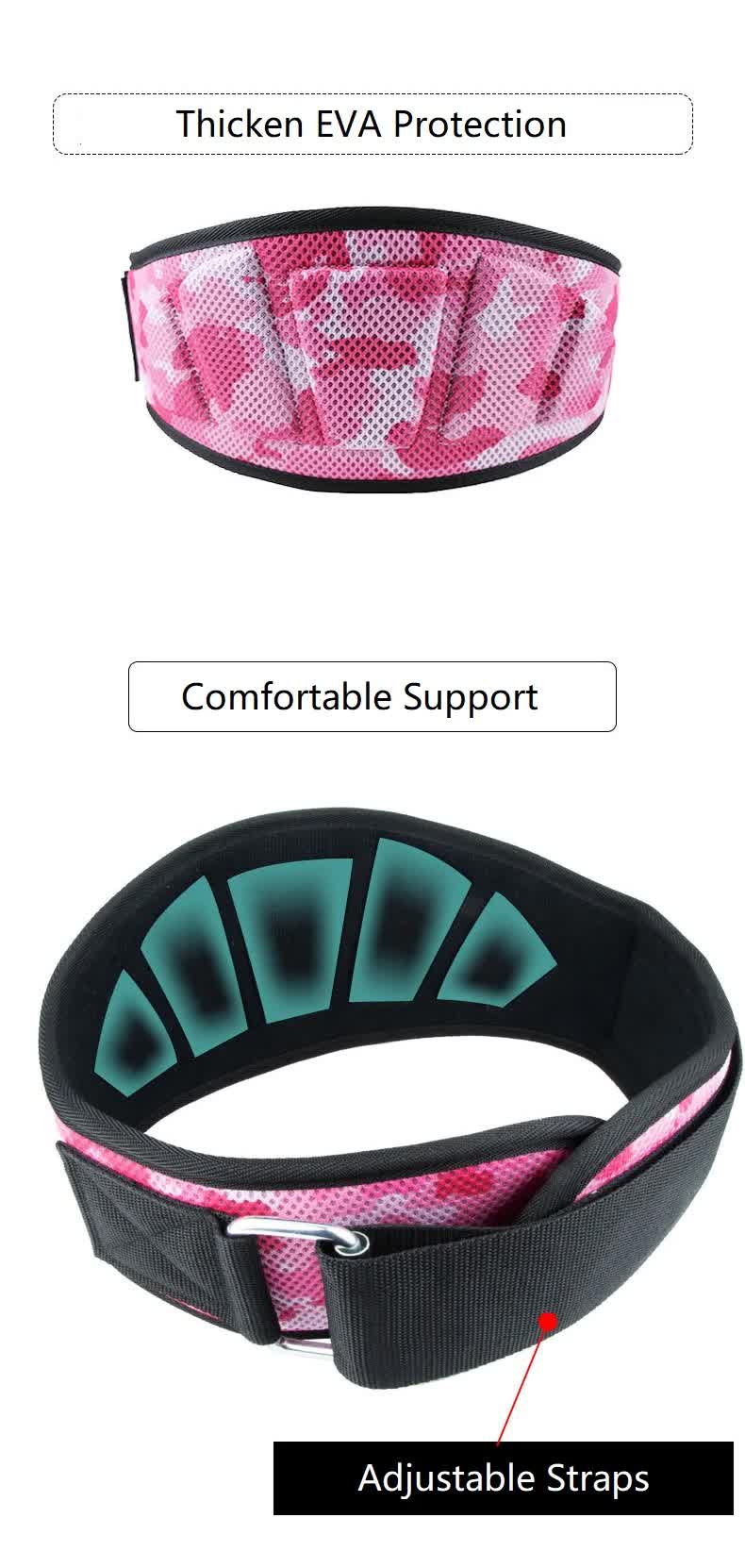 Size M Pink Camouflage Camo Weightlifting Belt - EVA Nylon Gym Belt for Squats, Deadlifts & Lumbar Support
