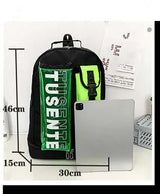 Green And Black Stylish Sports Backpack with Contrast Pockets - Unisex Gym Bag for Badminton & Tennis - Top-Down View