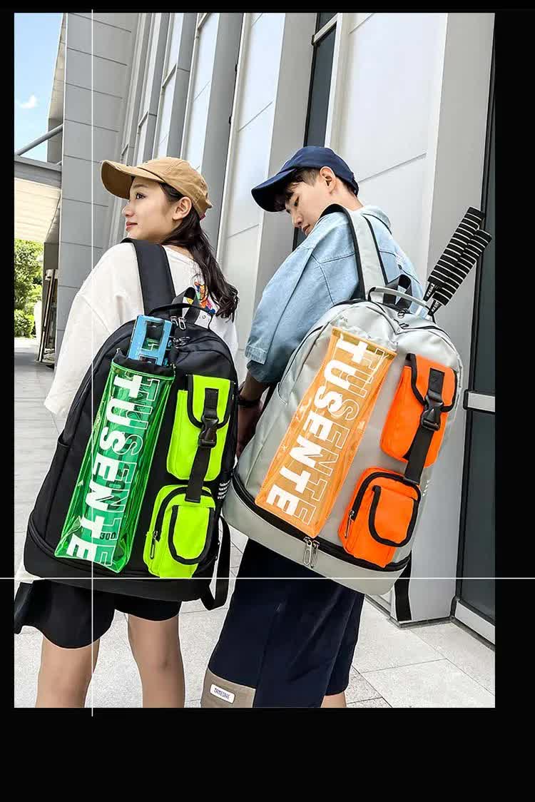 Green And Black Stylish Sports Backpack with Contrast Pockets - Unisex Gym Bag for Badminton & Tennis