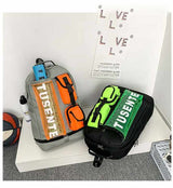 Orange And Black Stylish Sports Backpack with Contrast Pockets - Unisex Gym Bag for Badminton & Tennis - Side View