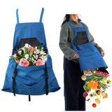 Blue Garden Harvesting Apron - Waterproof Oxford Cloth with Quick Release Pouch - Front View