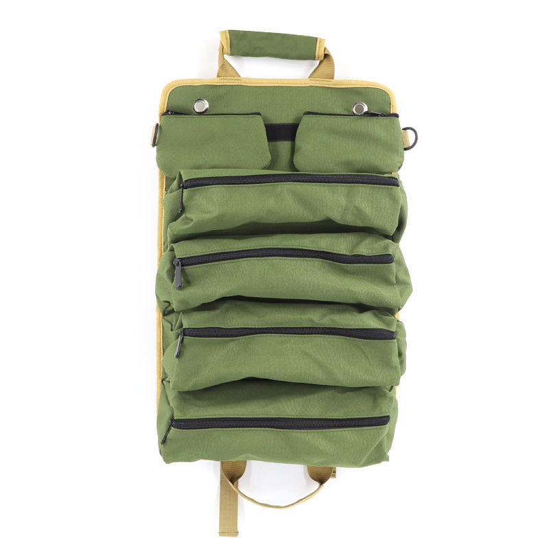 Green Heavy Duty Roll-Up Tool Bag Organizer - Waterproof Oxford Fabric Pouch with Multiple Pockets