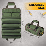 Khaki Heavy Duty Roll-Up Tool Bag Organizer - Waterproof Oxford Fabric Pouch with Multiple Pockets - Rear View